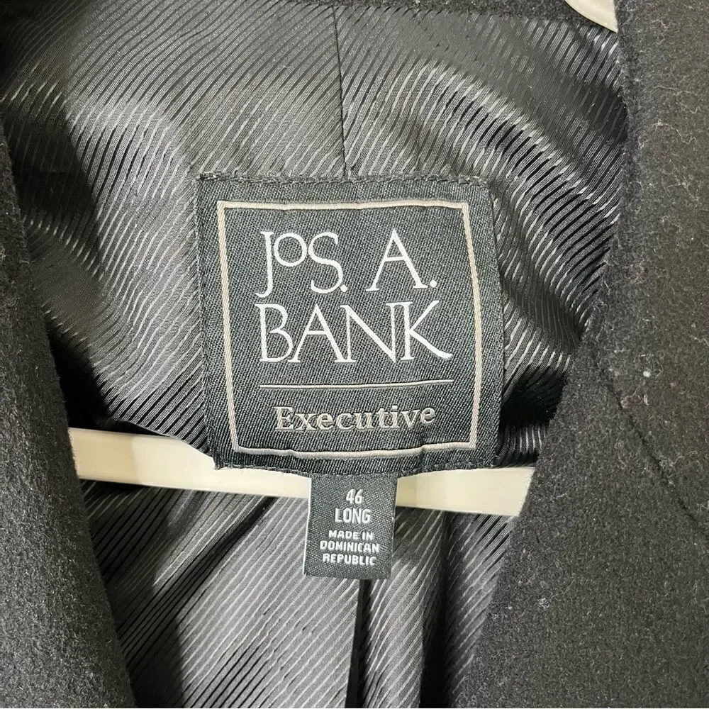 Jos. A. Bank Coat Men’s 46L Long Black‎ Wool Blend Overcoat
